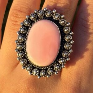 Navajo Handmade Sterling Silver Pink Conch Adjustable Ring Etta Enditto Gift